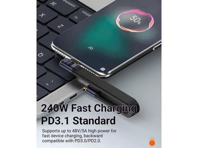 Alt view image 5 of 7 - USB4.0 USB-C Cable, 240W, 80Gbps, 90° Right Angle, PD3.1, 8K@60Hz, Emark Chip, TPE, 5.1 Inch, for OTG/Screen Mirroring/VR/Hard Drive (Mid-Bend, Black)
