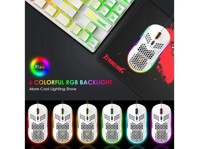 Alt view image 5 of 7 - Gaming Keyboard and Mouse Combo,88 Keys Compact Rainbow Backlit Mechanical Feel Keyboard, RGB Backlit 6400 DPI Lightweight Gaming Mouse with Honeycomb Shell for Windows PC Gamers (White)