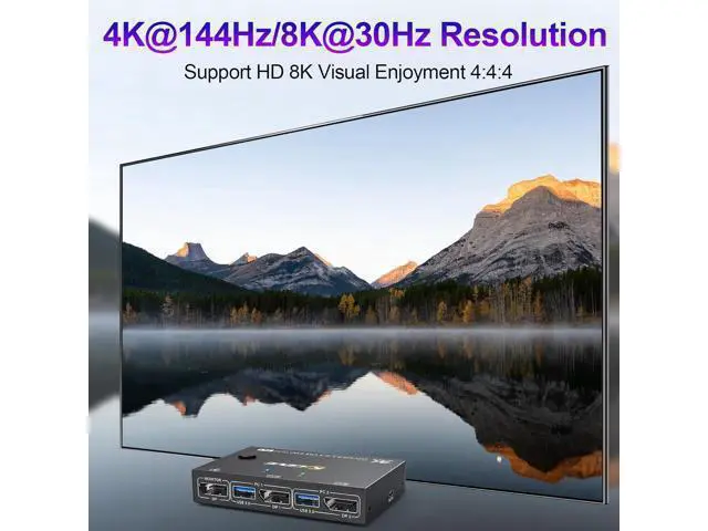 Alt view image 5 of 7 - USB 3.0 KVM Switch Displayport 4K@144Hz, 2 Port Displayport KVM Switch for 2 PCs 1 Monitor 8K@30Hz, DP KVM Switch 2 in 1 Out for 2 PC Share 4 USB 3.0 Device Keyboard Mouse Monitor with Wired Remote