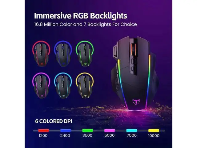 Alt view image 3 of 7 - AUTYUE Wireless Gaming Mouse, Tri-Mode 2.4G/USB-C/Bluetooth Wireless Mouse, Up to 10000DPI, Chroma RGB Backlit, Ergonomic with 8 Programmable Buttons, Rechargeable Computer Mouse for Laptop, PC, Mac