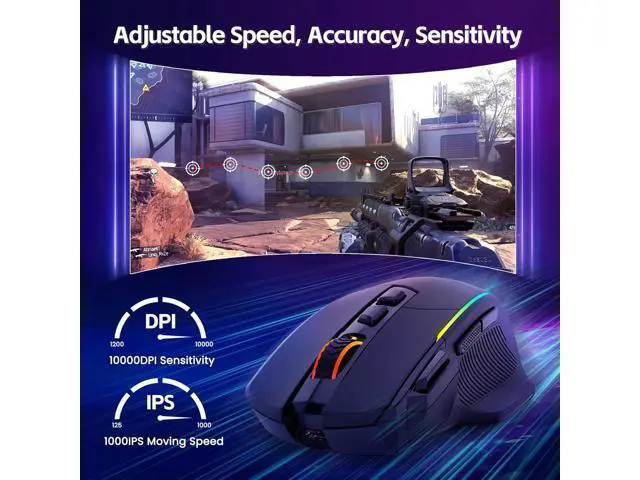 Alt view image 5 of 7 - AUTYUE Wireless Gaming Mouse, Tri-Mode 2.4G/USB-C/Bluetooth Wireless Mouse, Up to 10000DPI, Chroma RGB Backlit, Ergonomic with 8 Programmable Buttons, Rechargeable Computer Mouse for Laptop, PC, Mac