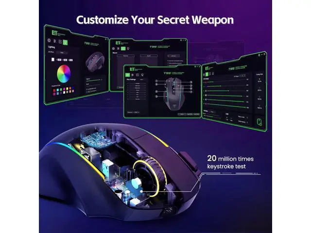Alt view image 6 of 7 - AUTYUE Wireless Gaming Mouse, Tri-Mode 2.4G/USB-C/Bluetooth Wireless Mouse, Up to 10000DPI, Chroma RGB Backlit, Ergonomic with 8 Programmable Buttons, Rechargeable Computer Mouse for Laptop, PC, Mac