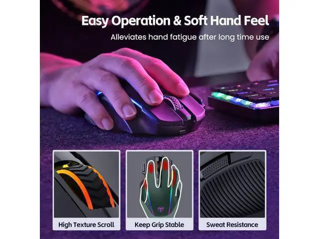 Alt view image 4 of 7 - AUTYUE Wireless Gaming Mouse, Tri-Mode 2.4G/USB-C/Bluetooth Wireless Mouse, Up to 10000DPI, Chroma RGB Backlit, Ergonomic with 8 Programmable Buttons, Rechargeable Computer Mouse for Laptop, PC, Mac