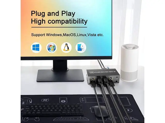 Alt view image 6 of 7 - KVM Switch HDMI 4 Port Box, 4 in 1 Out KVM Switch 4 Computers Share Keyboard Mouse Printer Monitor Support HUD 4K @60Hz for Laptop,PC,Xbox HDTV, with 4* USB Cable,1* Switch Button&Cable,1* Power Cable