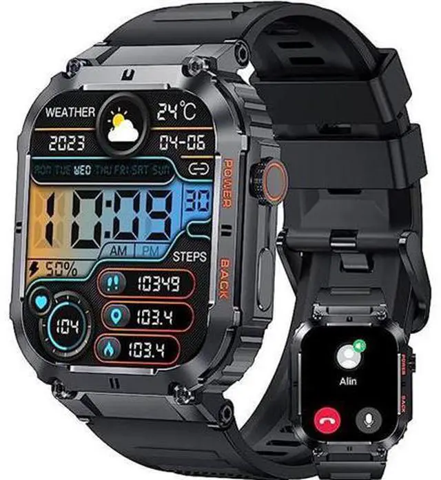 Main image of Men's Smart Watch,100M Waterproof Rugged Military Smartwatch with Bluetooth Call(Answer/Dial Calls) 2-inch Utral Large HD Display 70 Days Extra Long Battery Life, 100+ Sports Modes Fitness Tracker