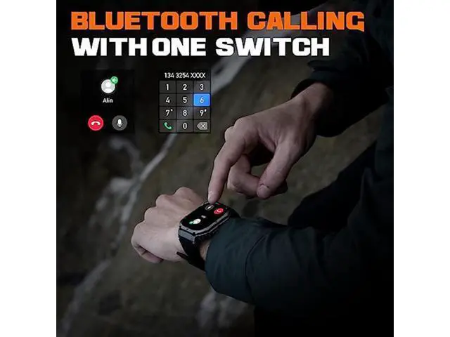 Alt view image 7 of 7 - Men's Smart Watch,100M Waterproof Rugged Military Smartwatch with Bluetooth Call(Answer/Dial Calls) 2-inch Utral Large HD Display 70 Days Extra Long Battery Life, 100+ Sports Modes Fitness Tracker