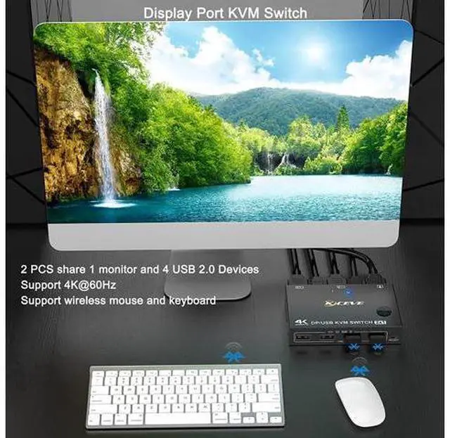 Alt view image 3 of 7 - 2-Port DisplayPort KVM Switch, 2 Port DP1.2 KVM Switch Two Computers One Monitor to Share Mouse,Keyboard,Printer,Scanner Support 4K @60Hz, 2 USB Cables and Wired Controller Included