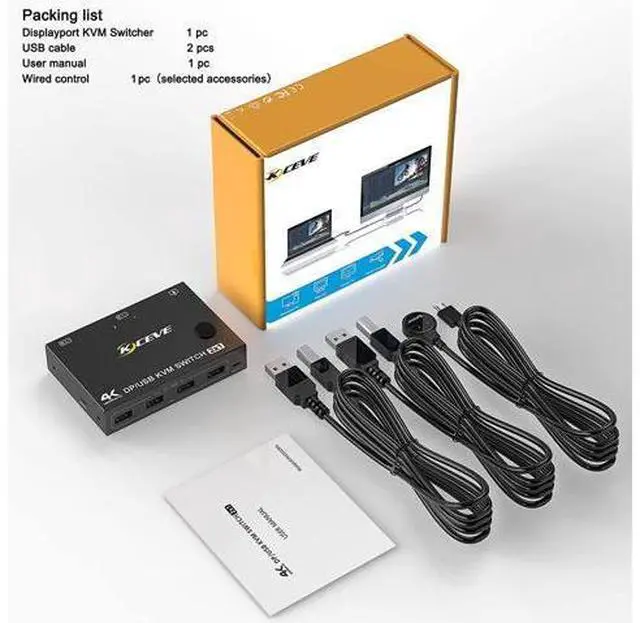 Alt view image 7 of 7 - 2-Port DisplayPort KVM Switch, 2 Port DP1.2 KVM Switch Two Computers One Monitor to Share Mouse,Keyboard,Printer,Scanner Support 4K @60Hz, 2 USB Cables and Wired Controller Included