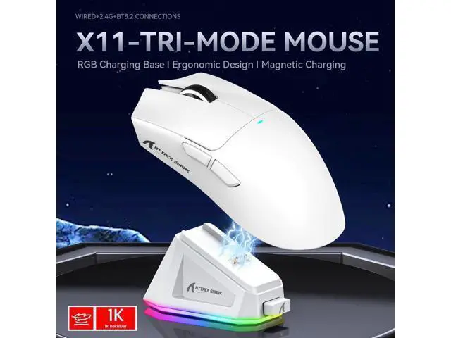 Alt view image 2 of 7 - Hitoor Ultra-Light Triple Mode (Wired, 2.4GHz Wireless & Bluetooth) Gaming Mouse, PAW3311 Optical Sensor, up to 22K DPI 5 programmable Buttons, Magnetic Charging Dock, Gaming Mice for Laptops, PC/Mac