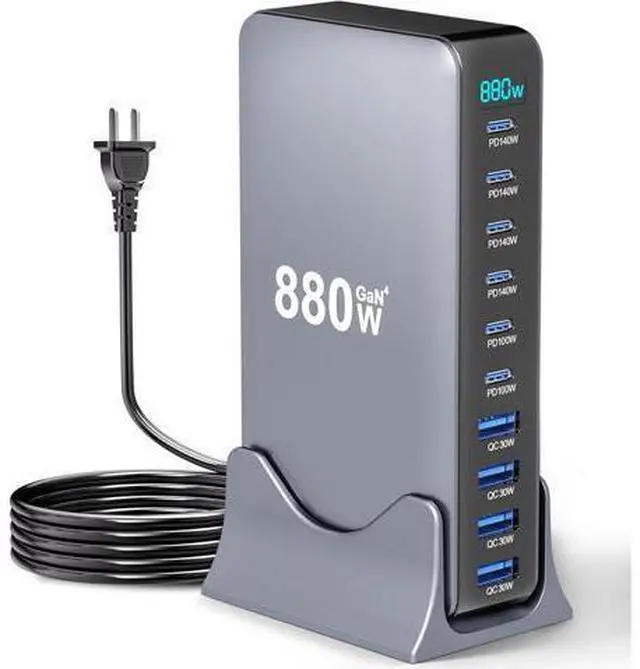 Main image of Hitoor 880W USB C Charger Block, 10-Port USB C Fast Charging Station Hub, Desktop 10 Port USB Charging Station for Multiple Devices for MacBook Pro/Air, Laptops, Smartphones etc..