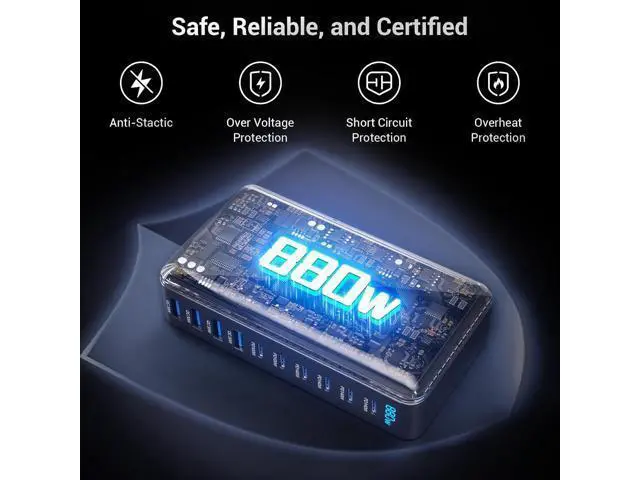 Alt view image 3 of 7 - Hitoor 880W USB C Charger Block, 10-Port USB C Fast Charging Station Hub, Desktop 10 Port USB Charging Station for Multiple Devices for MacBook Pro/Air, Laptops, Smartphones etc..