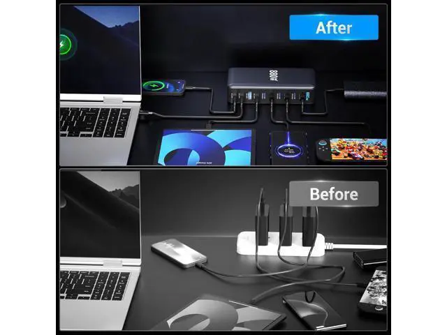 Alt view image 6 of 7 - Hitoor 880W USB C Charger Block, 10-Port USB C Fast Charging Station Hub, Desktop 10 Port USB Charging Station for Multiple Devices for MacBook Pro/Air, Laptops, Smartphones etc..