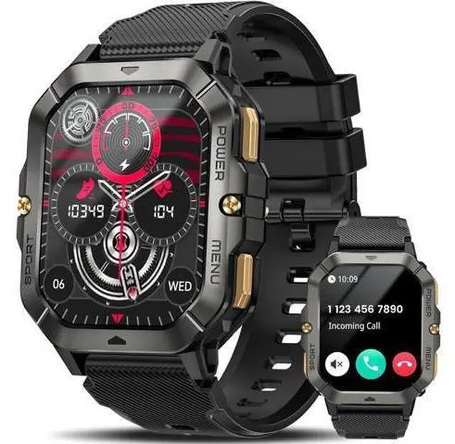 Main image of AUTYUE Military Smart Watch for Men (Answer/Make Calls), Bluetooth Tactical Smartwatch for Android and iPhone, Waterproof Rugged Fitness Tracker with Blood Pressure/Heart Rate/SpO2/Sleep, (Black)