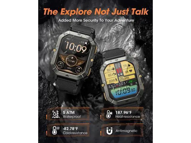 Alt view image 2 of 6 - AUTYUE Military Smart Watch for Men (Answer/Make Calls), Bluetooth Tactical Smartwatch for Android and iPhone, Waterproof Rugged Fitness Tracker with Blood Pressure/Heart Rate/SpO2/Sleep, (Black)