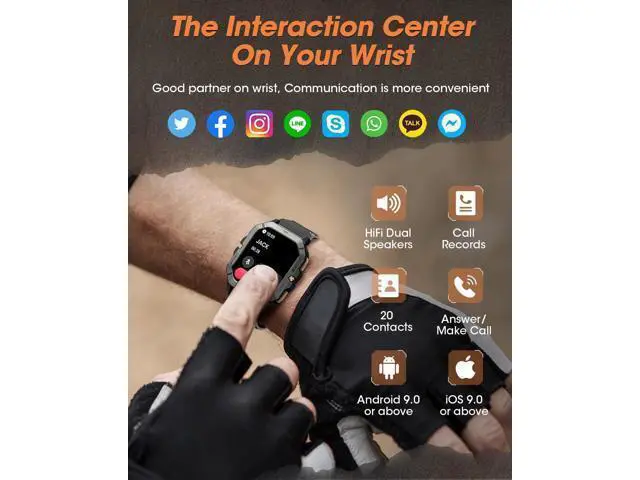 Alt view image 5 of 6 - AUTYUE Military Smart Watch for Men (Answer/Make Calls), Bluetooth Tactical Smartwatch for Android and iPhone, Waterproof Rugged Fitness Tracker with Blood Pressure/Heart Rate/SpO2/Sleep, (Black)