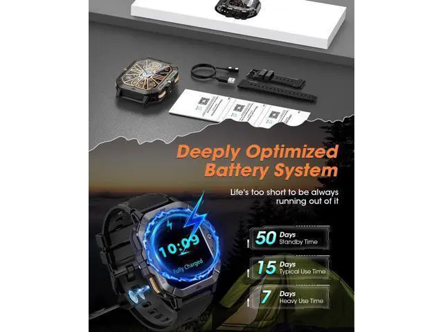 Alt view image 6 of 6 - AUTYUE Military Smart Watch for Men (Answer/Make Calls), Bluetooth Tactical Smartwatch for Android and iPhone, Waterproof Rugged Fitness Tracker with Blood Pressure/Heart Rate/SpO2/Sleep, (Black)