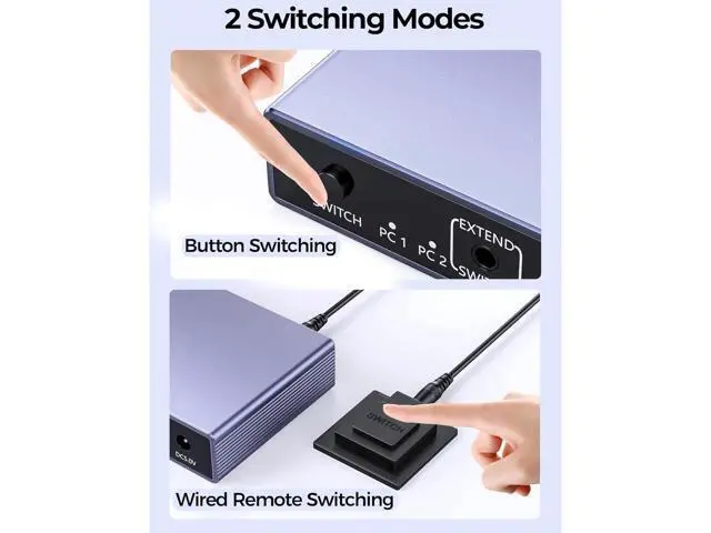 Alt view image 4 of 7 - AUTYUE 2 Port HDMI KVM Switch 1 Monitor 2 Computers, 8K@60Hz USB 3.0 KVM Switcher with 4 USB Ports for 2 Computers Share Keyboard Mouse Printer, Include Desktop Controller, 2 USB Cables&Power Adapter