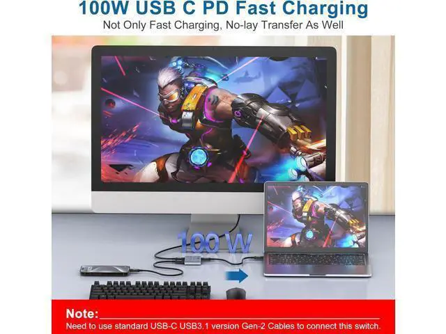 Alt view image 6 of 7 - AUTYUE 8K USB C Switch Splitter USB C Switcher for 2 Computers - Bi Directional USB C KVM Switch 1 in 2 Out for 8K@60Hz/4K@144Hz Video Transfer+100W Charging+10Gbps Data, with Power Cable giyqxHw