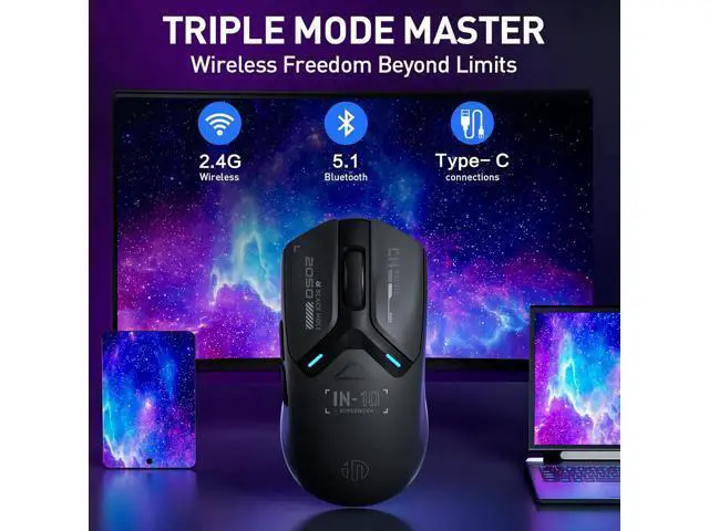 Alt view image 2 of 7 - AUTYUE Superlight Wireless Gaming Mouse, 60g Lightweight, 8K Polling Rate, up to 26,000 DPI, Tri-Mode Bluetooth 5.0 / 2.4G wireless / Type-C wired modes Gaming Mice, PAW3395 Sensor, Fully Programmable