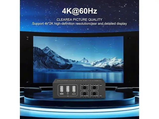 Alt view image 2 of 7 - AUTYUE HDMI KVM Switch 4 in 1 Out 4K@60Hz, 4 Port HDMI KVM Switch for 4 Computers Share 1 Monitor Keyboard Mouse Hard Drives Printer, with 3 USB Ports, Included 4 USB-A Cables and Desktop Controller