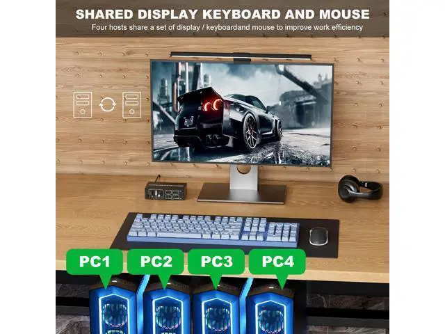 Alt view image 3 of 7 - AUTYUE HDMI KVM Switch 4 in 1 Out 4K@60Hz, 4 Port HDMI KVM Switch for 4 Computers Share 1 Monitor Keyboard Mouse Hard Drives Printer, with 3 USB Ports, Included 4 USB-A Cables and Desktop Controller
