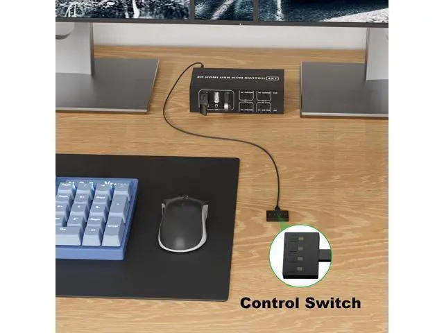 Alt view image 6 of 7 - AUTYUE HDMI KVM Switch 4 in 1 Out 4K@60Hz, 4 Port HDMI KVM Switch for 4 Computers Share 1 Monitor Keyboard Mouse Hard Drives Printer, with 3 USB Ports, Included 4 USB-A Cables and Desktop Controller