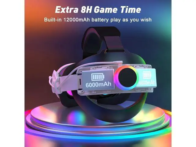 Alt view image 3 of 7 - AUTYUE RGB Head Strap with Battery for Me-ta Quest 3S/Quest 3, 12000mAh Battery Pack for Extended 8H of Playtime, Fast Charging VR Power, Adjustable Elite Strap Enhanced Support and Balance in VR