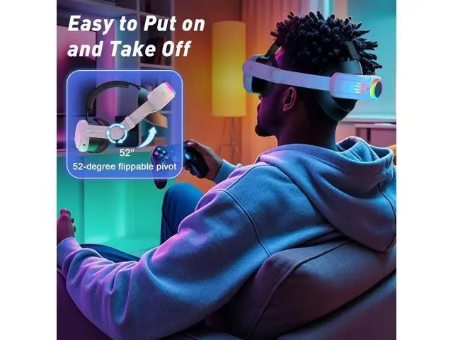 Alt view image 6 of 7 - AUTYUE RGB Head Strap with Battery for Me-ta Quest 3S/Quest 3, 12000mAh Battery Pack for Extended 8H of Playtime, Fast Charging VR Power, Adjustable Elite Strap Enhanced Support and Balance in VR