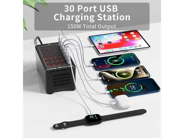 Alt view image 2 of 7 - AUTYUE 150W(30A) (15 USB A + 15 USB C) USB Charging Station, 30-Port USB C Charger Block, Multiple Desktop/Wall Fast Charger with Intelligent Protection Compatible with i-Phone, Tablets, Smartphones