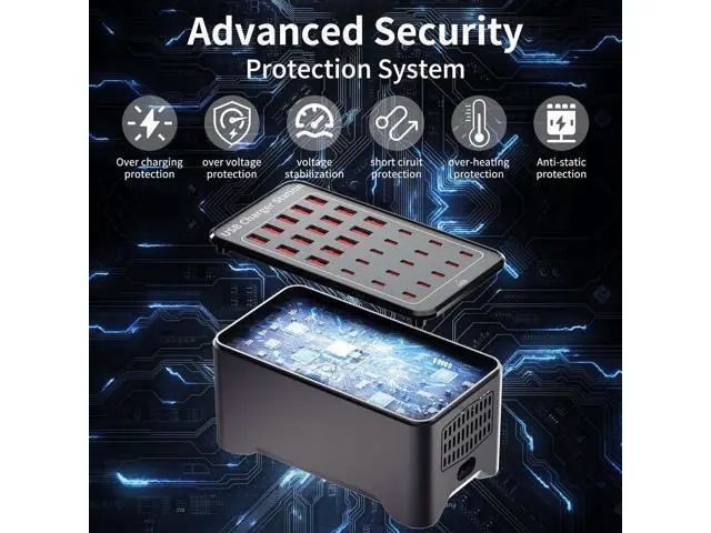 Alt view image 4 of 7 - AUTYUE 150W(30A) (15 USB A + 15 USB C) USB Charging Station, 30-Port USB C Charger Block, Multiple Desktop/Wall Fast Charger with Intelligent Protection Compatible with i-Phone, Tablets, Smartphones