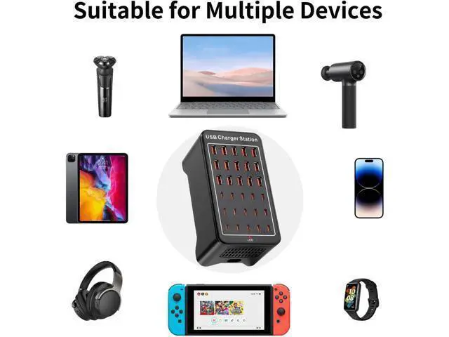 Alt view image 5 of 7 - AUTYUE 150W(30A) (15 USB A + 15 USB C) USB Charging Station, 30-Port USB C Charger Block, Multiple Desktop/Wall Fast Charger with Intelligent Protection Compatible with i-Phone, Tablets, Smartphones