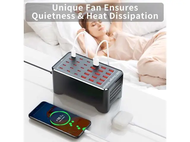 Alt view image 6 of 7 - AUTYUE 150W(30A) (15 USB A + 15 USB C) USB Charging Station, 30-Port USB C Charger Block, Multiple Desktop/Wall Fast Charger with Intelligent Protection Compatible with i-Phone, Tablets, Smartphones