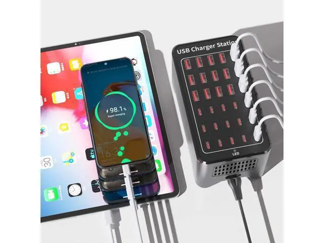 Alt view image 7 of 7 - AUTYUE 150W(30A) (15 USB A + 15 USB C) USB Charging Station, 30-Port USB C Charger Block, Multiple Desktop/Wall Fast Charger with Intelligent Protection Compatible with i-Phone, Tablets, Smartphones