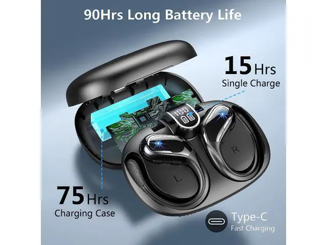 Alt view image 2 of 7 - True Wireless Earbuds, Bluetooth 5.3 Headphones Wireless with CVC8.0 Noise Cancelling Mic, IP7 Waterproof Wireless Earphones Running 3D Stereo, 90H Bluetooth Sport Ear buds Earhooks for iOS/Android