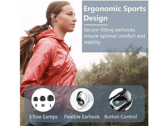 Alt view image 4 of 7 - True Wireless Earbuds, Bluetooth 5.3 Headphones Wireless with CVC8.0 Noise Cancelling Mic, IP7 Waterproof Wireless Earphones Running 3D Stereo, 90H Bluetooth Sport Ear buds Earhooks for iOS/Android