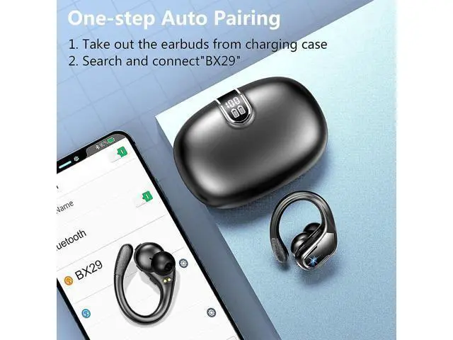 Alt view image 6 of 7 - True Wireless Earbuds, Bluetooth 5.3 Headphones Wireless with CVC8.0 Noise Cancelling Mic, IP7 Waterproof Wireless Earphones Running 3D Stereo, 90H Bluetooth Sport Ear buds Earhooks for iOS/Android