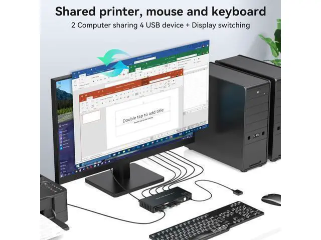 Alt view image 3 of 7 - 8K@60Hz USB 3.0 HDMI KVM Switch, 2 port 4K@120Hz HDMI KVM Switcher for 2 computers share 1 monitor and one set of Keyboard Mouse webcame and hard disk, wired controller and 12V/1A DC power included