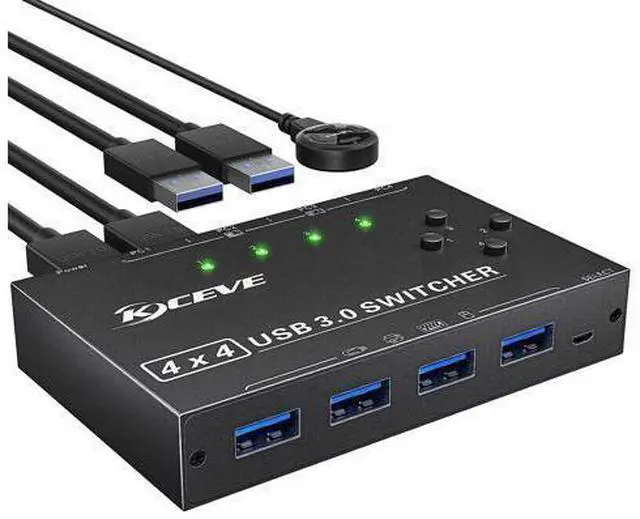Main image of USB Switch for 4 PC USB 3.0 Switcher 4 in 4 out, USB 3.0 KVM Switch for 4 PC Share 4 USB Devices Keyboard, Mouse, Printer, Scanner, U disk with Wired Remote and 4 USB 3.0 A to A Cables