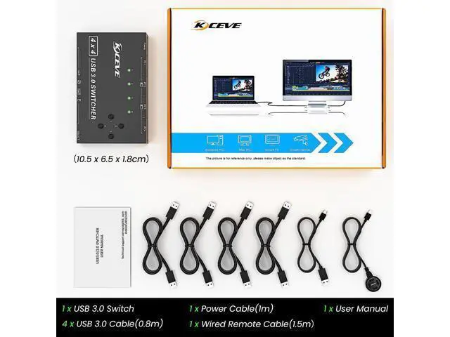 Alt view image 6 of 7 - USB Switch for 4 PC USB 3.0 Switcher 4 in 4 out, USB 3.0 KVM Switch for 4 PC Share 4 USB Devices Keyboard, Mouse, Printer, Scanner, U disk with Wired Remote and 4 USB 3.0 A to A Cables
