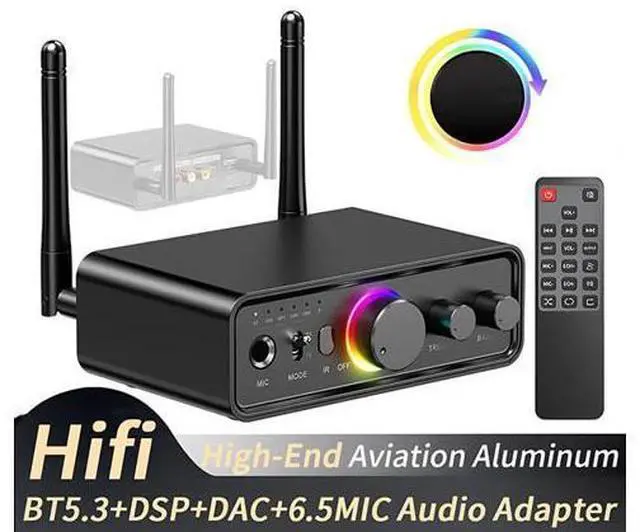 Main image of Hitoor RGB Bluetooth 5.3 Audio Transmitter Receiver for Home Stereo TV, HiFi Wireless Bluetooth Low Latency Audio Adapter, Support DAC/AUX/RCA/USB/Coaxial/Optical/6.5MM Microphone Karaoke Hifi DSP