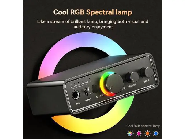Alt view image 2 of 7 - Hitoor RGB Bluetooth 5.3 Audio Transmitter Receiver for Home Stereo TV, HiFi Wireless Bluetooth Low Latency Audio Adapter, Support DAC/AUX/RCA/USB/Coaxial/Optical/6.5MM Microphone Karaoke Hifi DSP