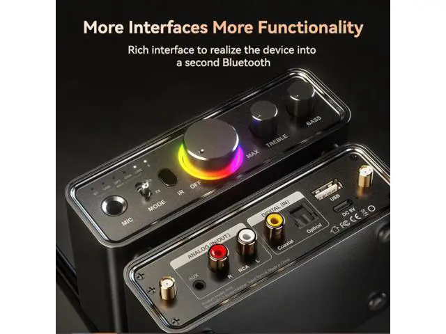Alt view image 3 of 7 - Hitoor RGB Bluetooth 5.3 Audio Transmitter Receiver for Home Stereo TV, HiFi Wireless Bluetooth Low Latency Audio Adapter, Support DAC/AUX/RCA/USB/Coaxial/Optical/6.5MM Microphone Karaoke Hifi DSP