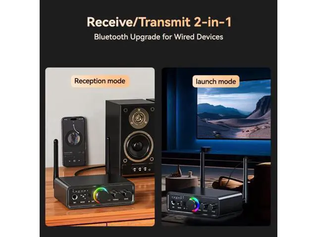 Alt view image 4 of 7 - Hitoor RGB Bluetooth 5.3 Audio Transmitter Receiver for Home Stereo TV, HiFi Wireless Bluetooth Low Latency Audio Adapter, Support DAC/AUX/RCA/USB/Coaxial/Optical/6.5MM Microphone Karaoke Hifi DSP