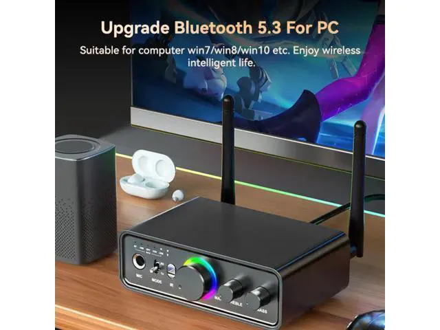 Alt view image 5 of 7 - Hitoor RGB Bluetooth 5.3 Audio Transmitter Receiver for Home Stereo TV, HiFi Wireless Bluetooth Low Latency Audio Adapter, Support DAC/AUX/RCA/USB/Coaxial/Optical/6.5MM Microphone Karaoke Hifi DSP