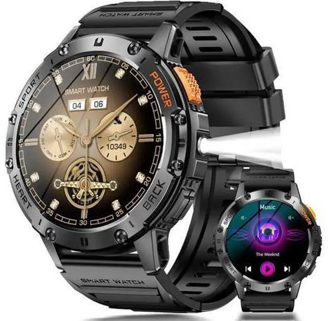 Main image of AUTYUE Military Smart Watches for Men with Flashlight, 170+ Sport Modes 1.43" AMOLED Screen, 530mAh Answer/Make Calls, Heart Rate/SpO2/Sleep Monitor, Bluetooth Watch Compatible with IOS Android Phones