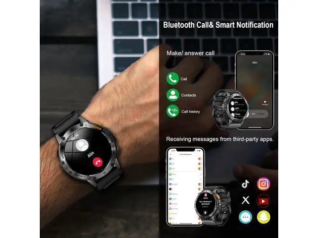 Alt view image 3 of 7 - AUTYUE Military Smart Watches for Men with Flashlight, 170+ Sport Modes 1.43" AMOLED Screen, 530mAh Answer/Make Calls, Heart Rate/SpO2/Sleep Monitor, Bluetooth Watch Compatible with IOS Android Phones