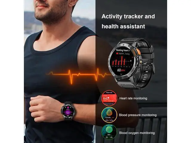 Alt view image 4 of 7 - AUTYUE Military Smart Watches for Men with Flashlight, 170+ Sport Modes 1.43" AMOLED Screen, 530mAh Answer/Make Calls, Heart Rate/SpO2/Sleep Monitor, Bluetooth Watch Compatible with IOS Android Phones