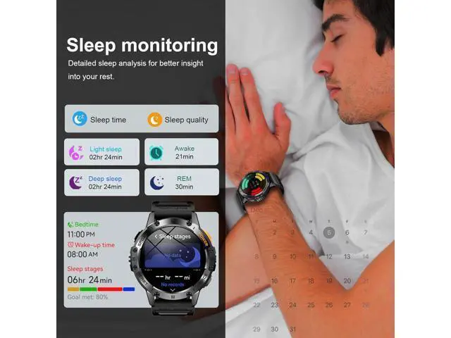 Alt view image 6 of 7 - AUTYUE Military Smart Watches for Men with Flashlight, 170+ Sport Modes 1.43" AMOLED Screen, 530mAh Answer/Make Calls, Heart Rate/SpO2/Sleep Monitor, Bluetooth Watch Compatible with IOS Android Phones