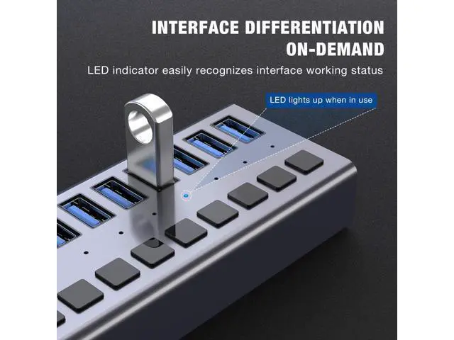 Alt view image 4 of 7 - Powered USB Hub - 10 Ports 48W USB 3.0 Data Hub - with Individual On/Off Switches and 12V/4A Power Adapter USB Hub 3.0 Splitter for Laptop, PC, Computer, Mobile HDD, Flash Drive and More