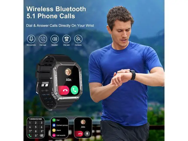 Alt view image 2 of 7 - Military Smart Watch, 1.95''HD Waterproof Smart Watches for Men with Bluetooth Call (Answer/Dial Calls), 133 Sports Modes Rugged Outdoor Tactical Fitness Tracker Smart Watch for iPhone Android
